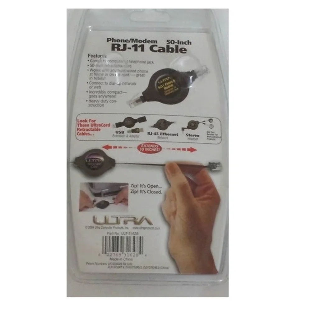 Ultra Retractable Cord Retractable Network‎ RJ-11 Cable 50 Inch Phone/Modem 2004